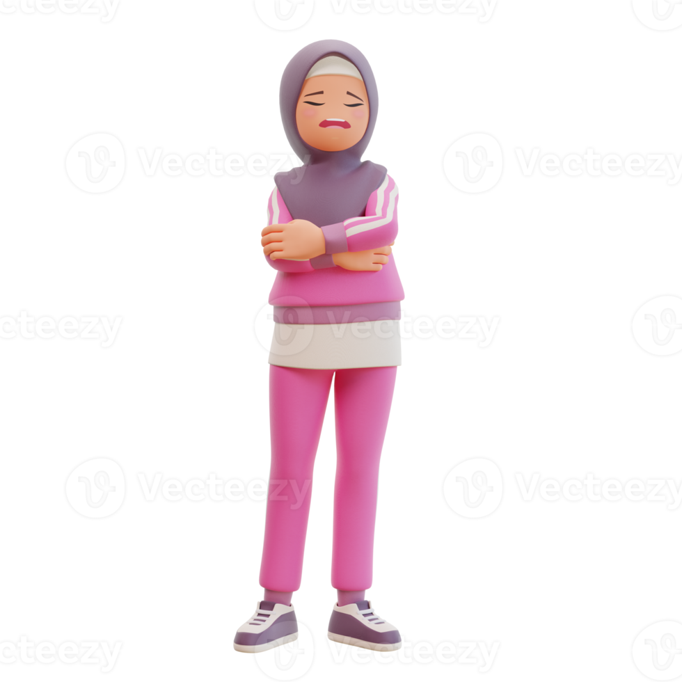 3d render cute muslim woman sporty png