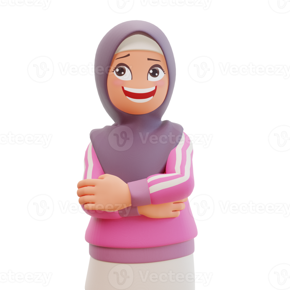 3d render cute muslim woman sporty png