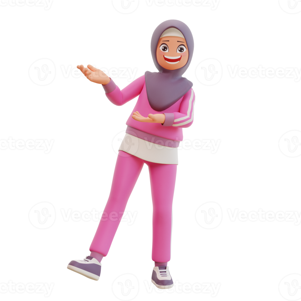 3d render cute muslim woman sporty png