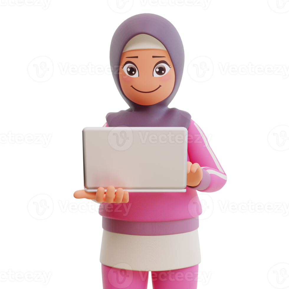 3d render cute muslim woman sporty png