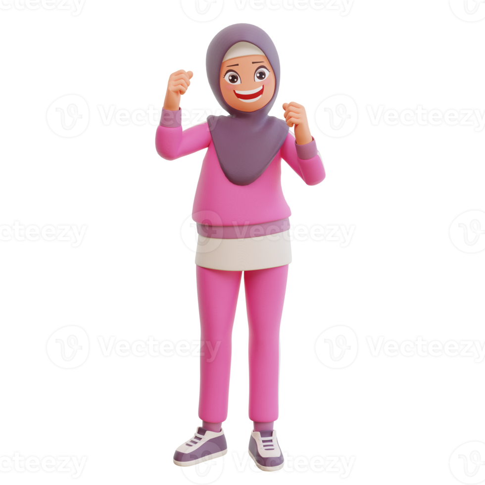 3d render cute muslim woman sporty png