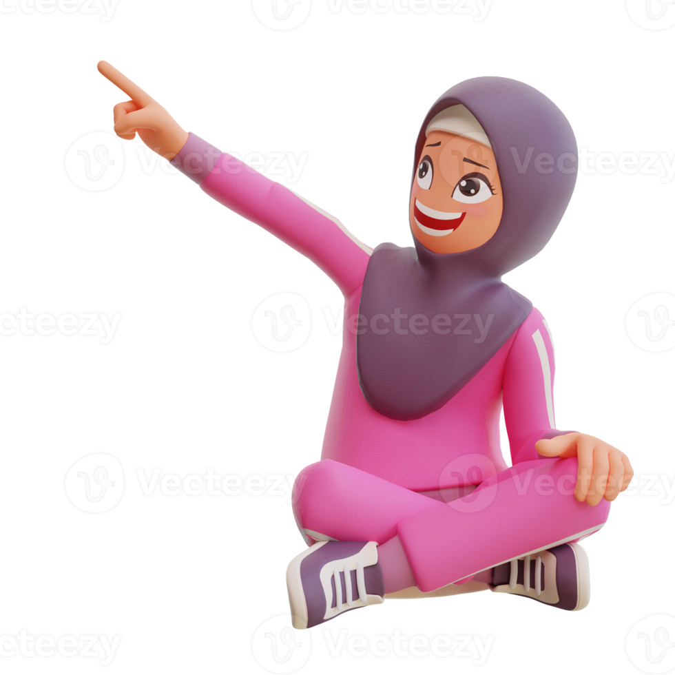 3d render cute muslim woman sporty png