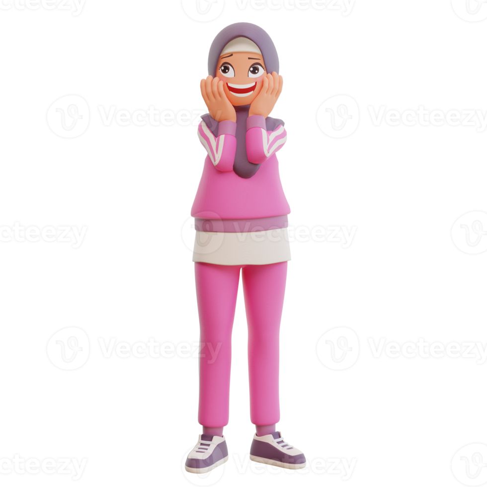 3d render cute muslim woman sporty png