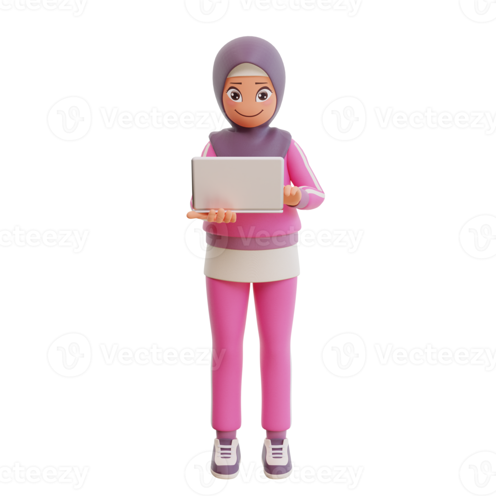 3d render cute muslim woman sporty png