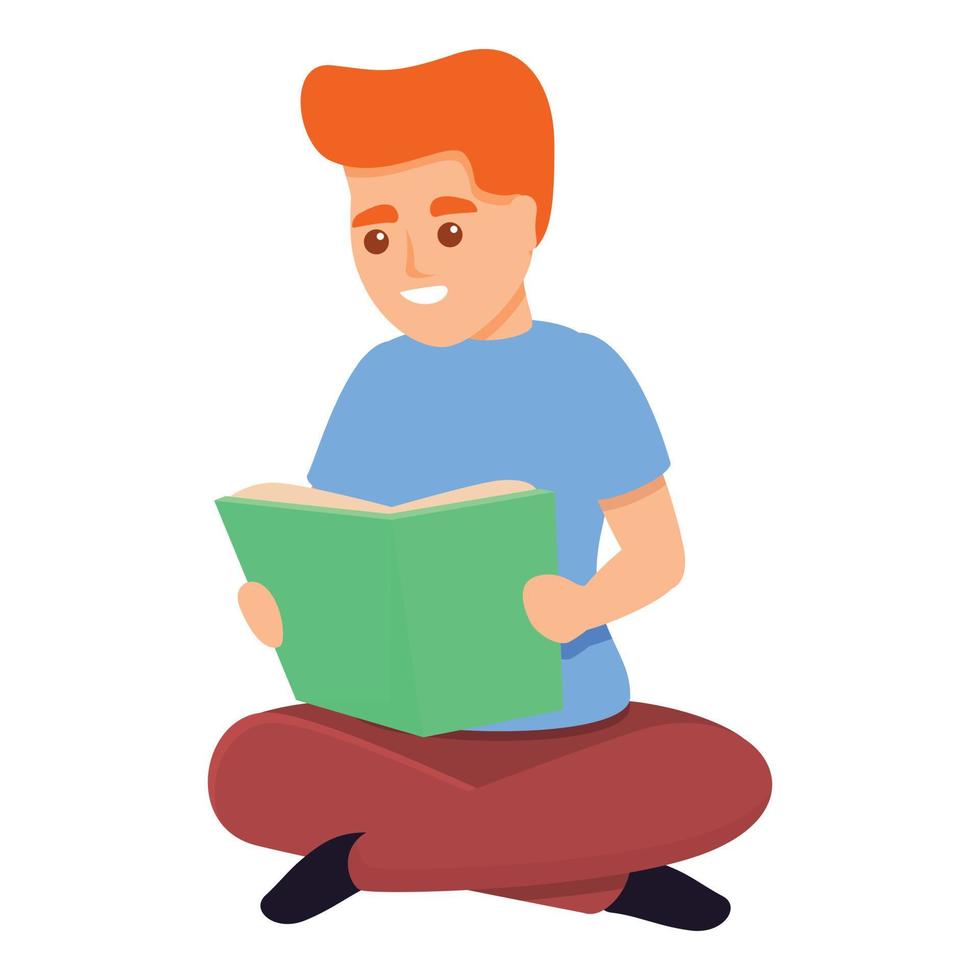 Book reading kid icon, cartoon style vector