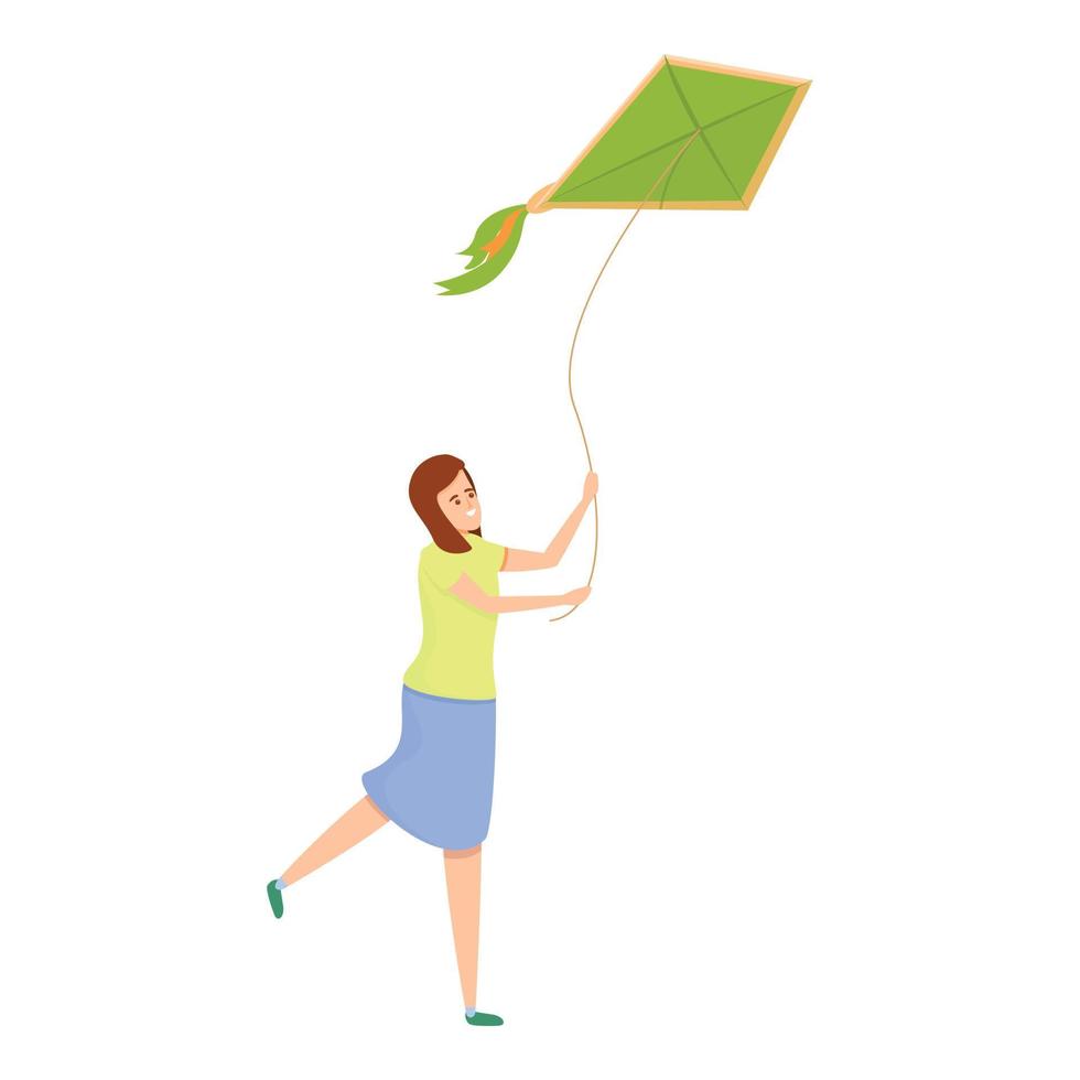Amusement playing kite icon, cartoon style vector