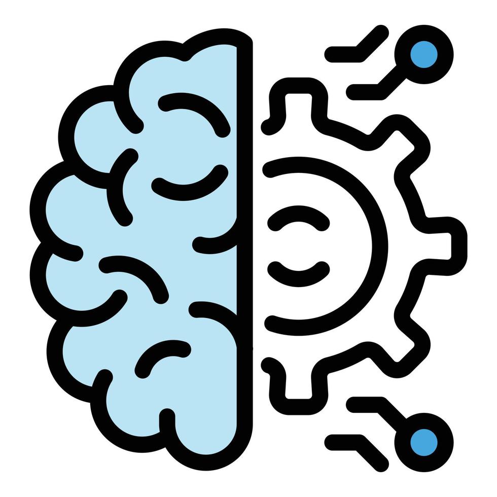 Ai gear brain icon outline vector. Network machine vector