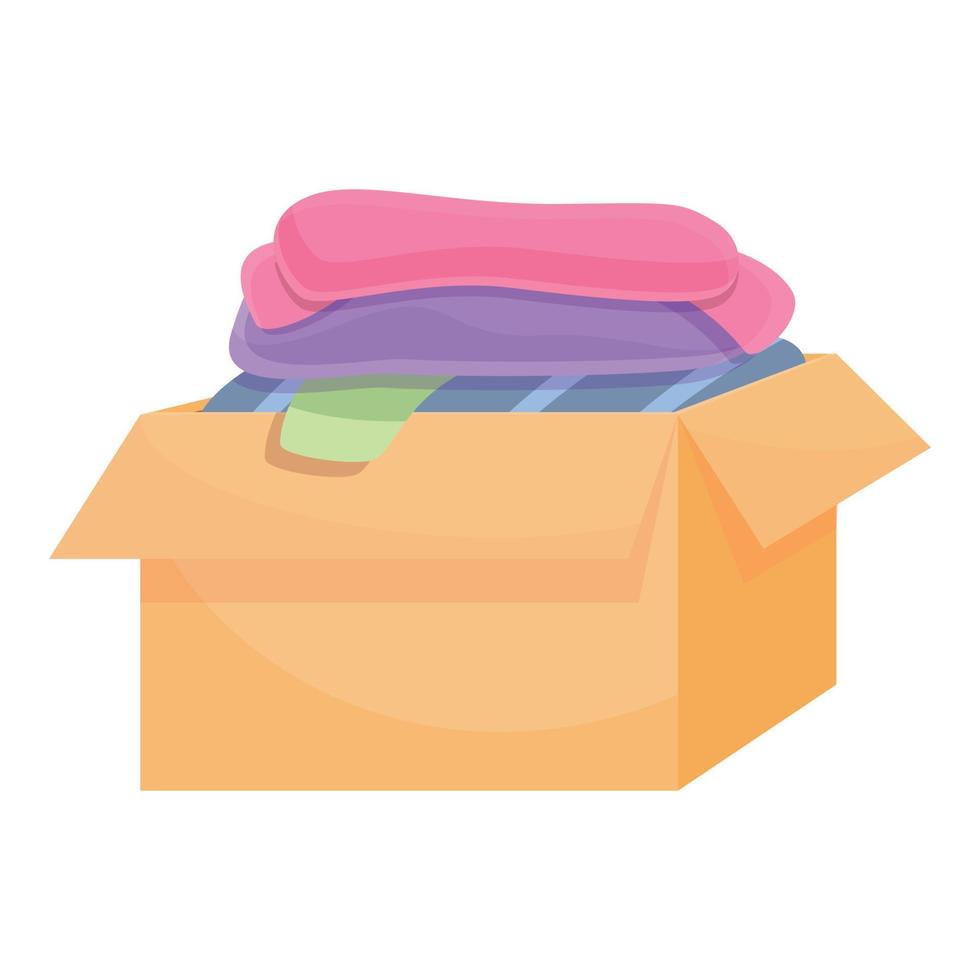 icono de caja de ropa de donación comunitaria, estilo de dibujos animados vector