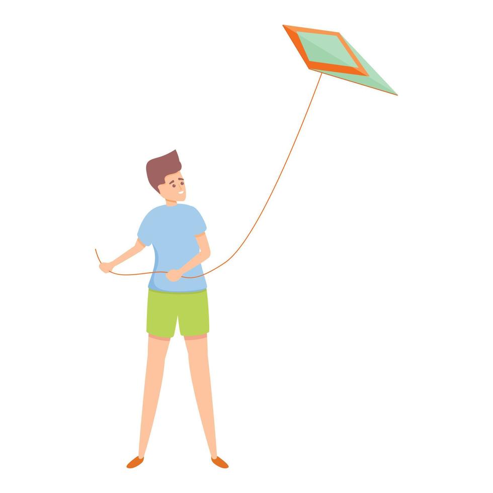 Flying playing kite icon, cartoon style vector