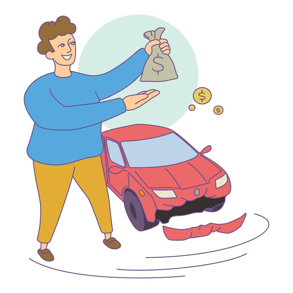 icono de compensación de coche de seguro, dibujos animados y estilo plano vector