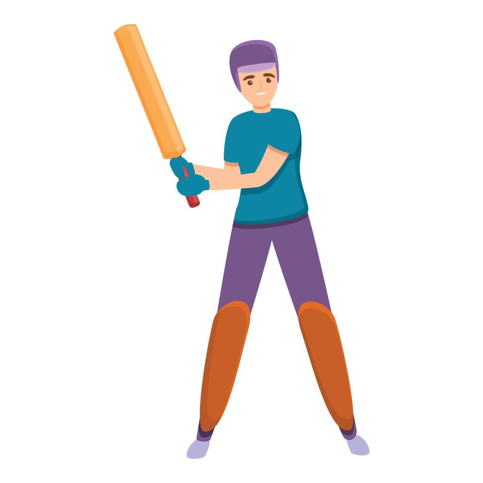 icono de bate de cricket listo, estilo de dibujos animados vector