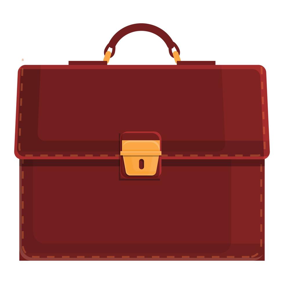 Leather briefcase icon, cartoon style vector