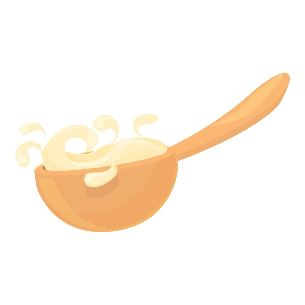 vector de dibujos animados de icono de cuchara de madera de leche. producto de crema