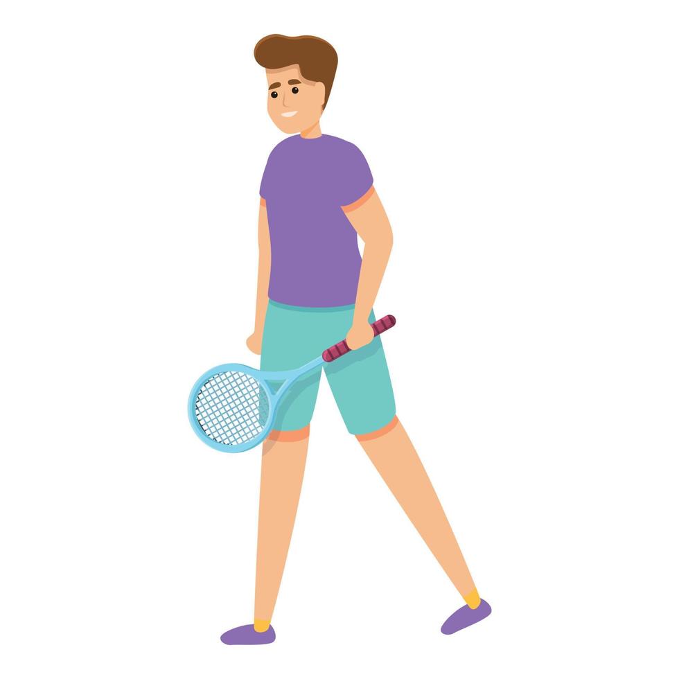 Child plays tennis icon, cartoon style vector