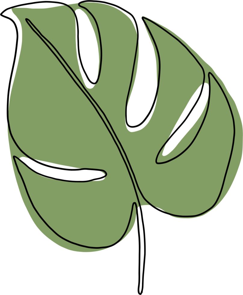 eenvoud monstera blad uit de vrije hand doorlopend lijn tekening png