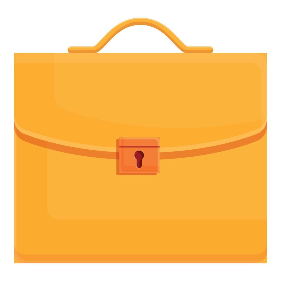 Gold briefcase icon, cartoon style vector