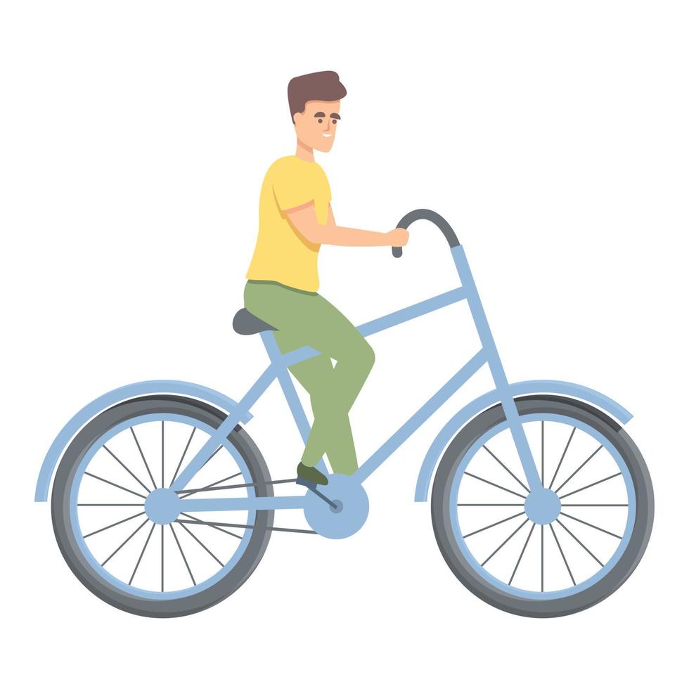 Teen on bike icon cartoon vector. Biker boy vector