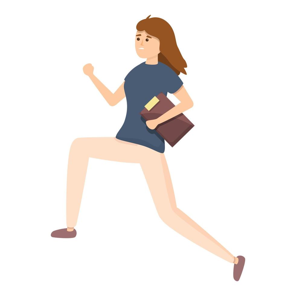 Rush trabajo corriendo mujer icono, estilo de dibujos animados vector