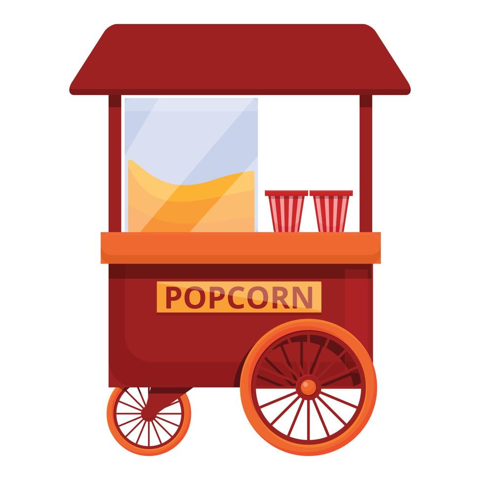 Popcorn cart vending icon, cartoon style vector