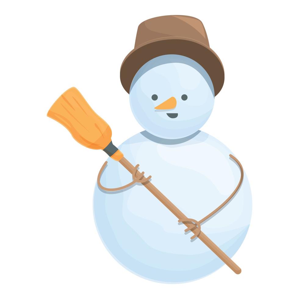 muñeco de nieve con vector de dibujos animados de icono de escoba. nieve navidad