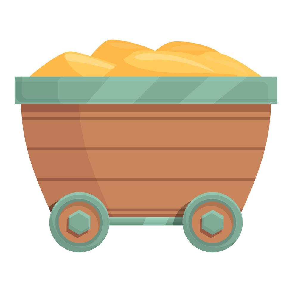 Gold mine cart icon cartoon vector. Golden stone vector