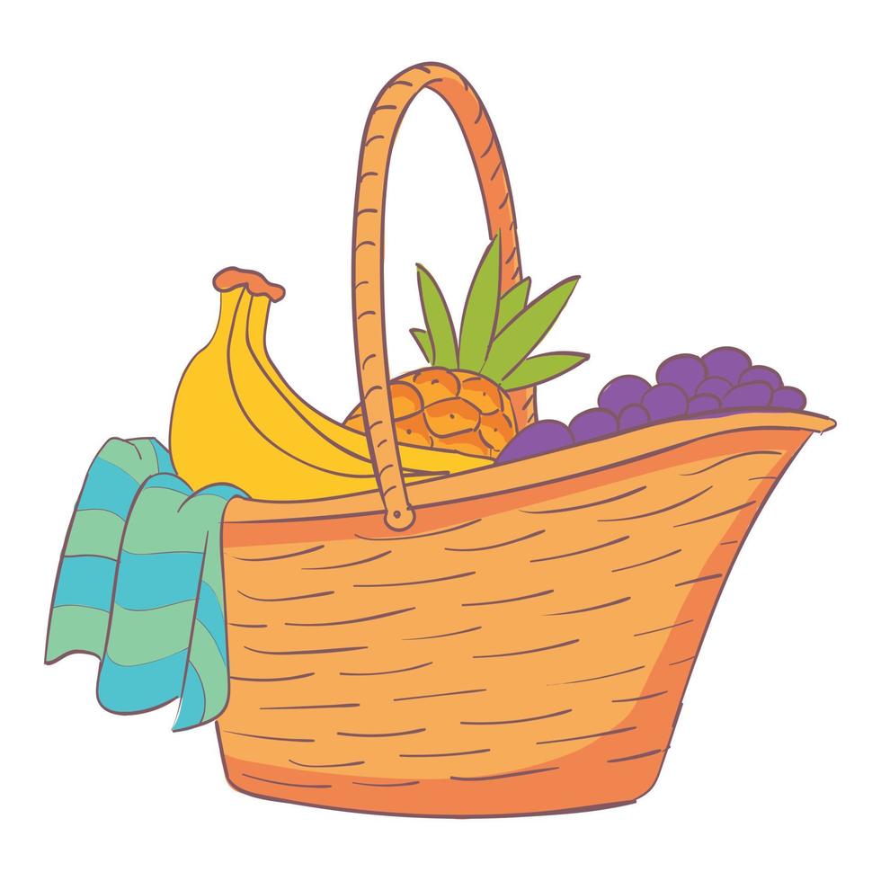 Willow picnic hamper icon, cartoon and flat style vector