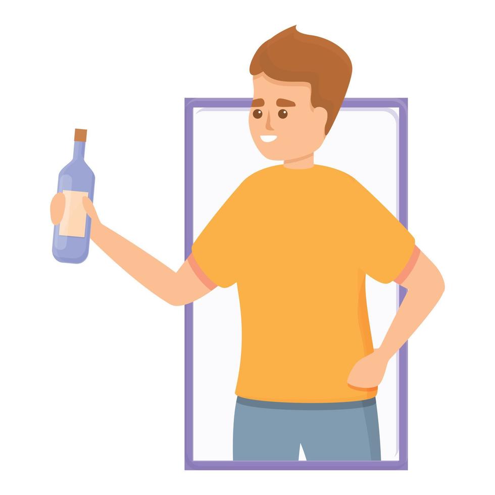 Wine bottle online party icon, cartoon style vector