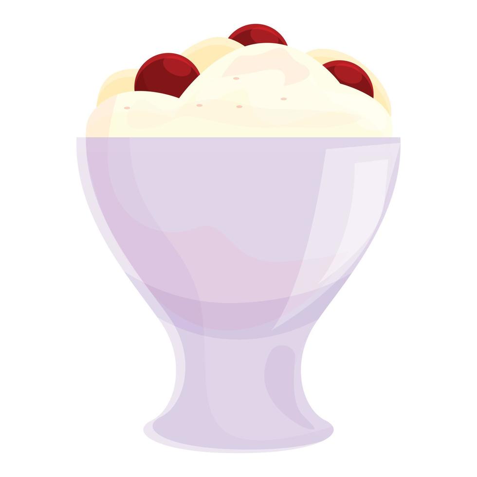 Ice cream with cherries icon, cartoon style vector