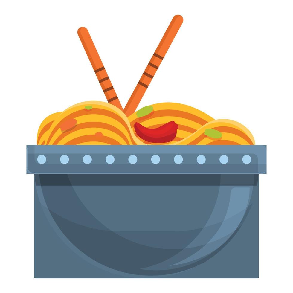 Wok noodle icon, cartoon style vector