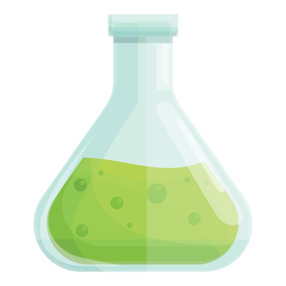 Acid chemical flask icon, cartoon style vector