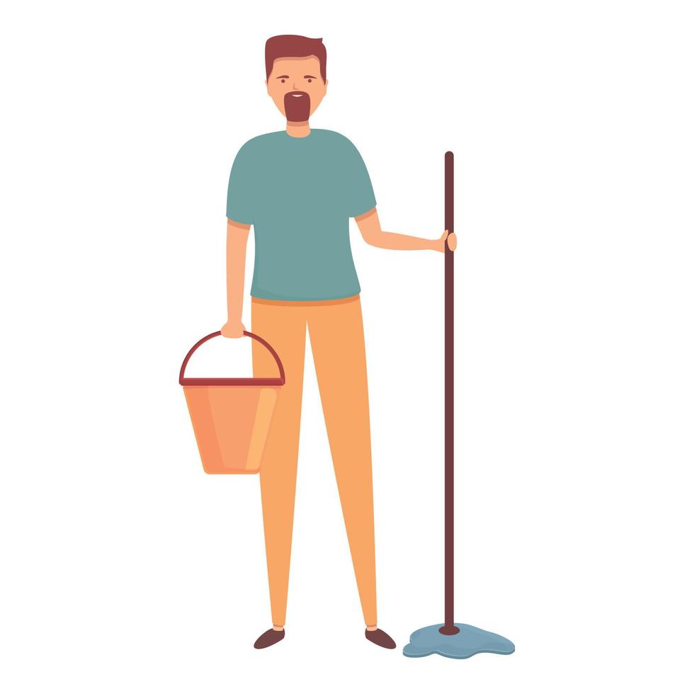 Cleaning floor mop icon cartoon vector. Household person vector