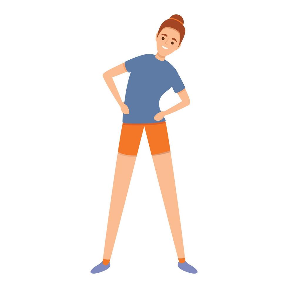 Girl morning exercise icon, cartoon style vector