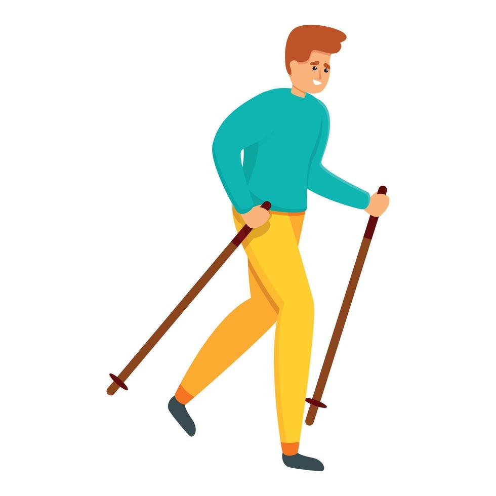 Summer nordic walking icon, cartoon style vector