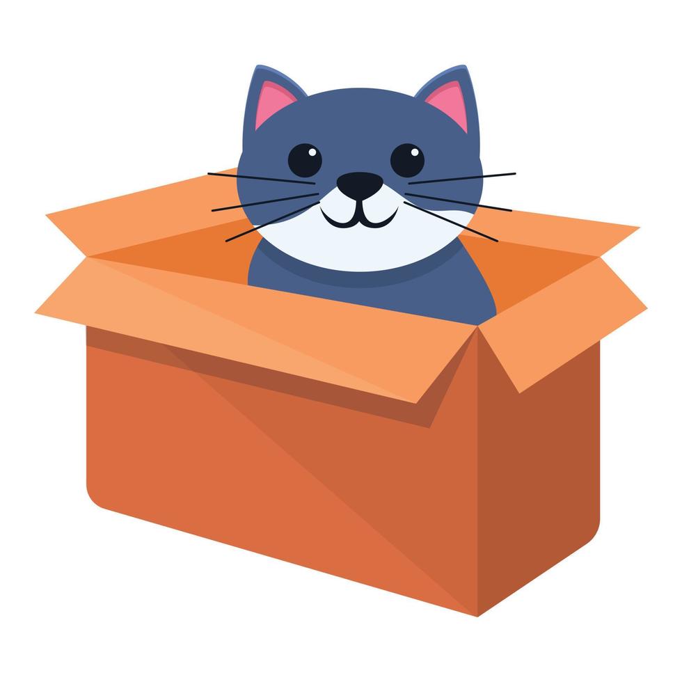 Cat play in box icon, cartoon style vector