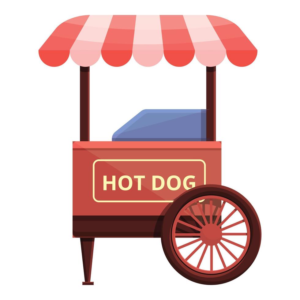 Hot dog shop cart icon, cartoon style vector