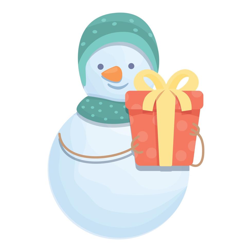 Snowman gift box icon cartoon vector. Christmas fun vector