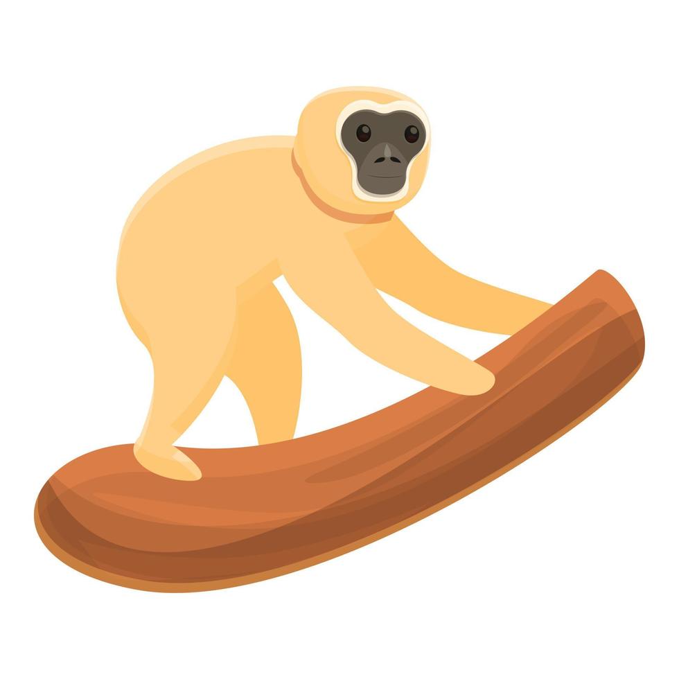 Gibbon on tree branch icon, cartoon style vector