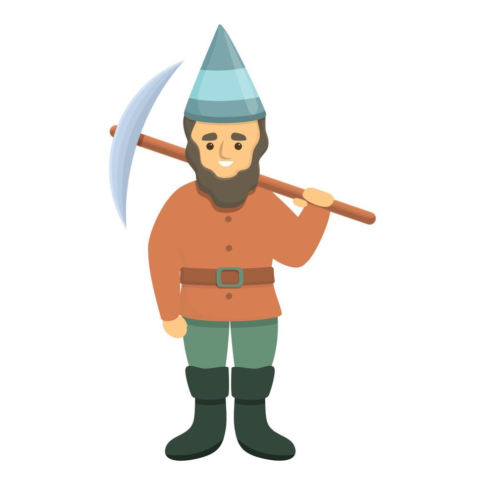 Garden gnome with pick axe icon, cartoon style vector