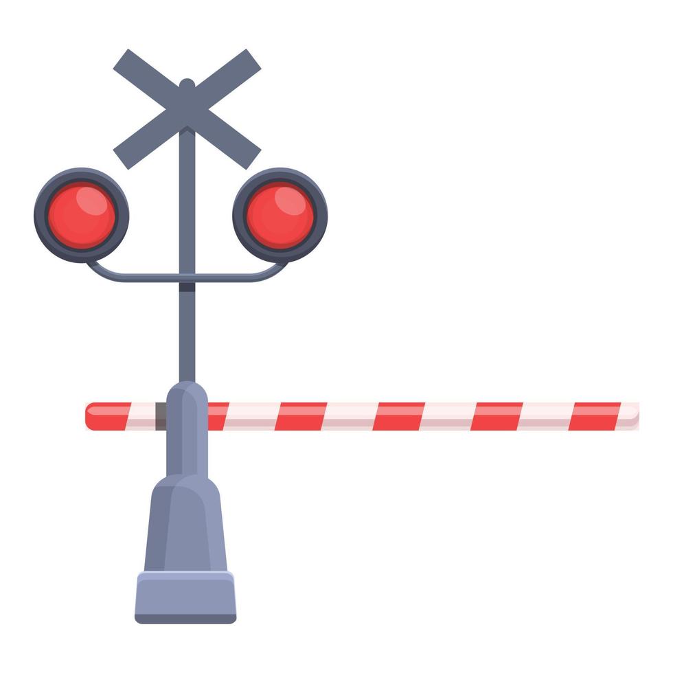 Railroad barrier traffic lights icon, cartoon style vector