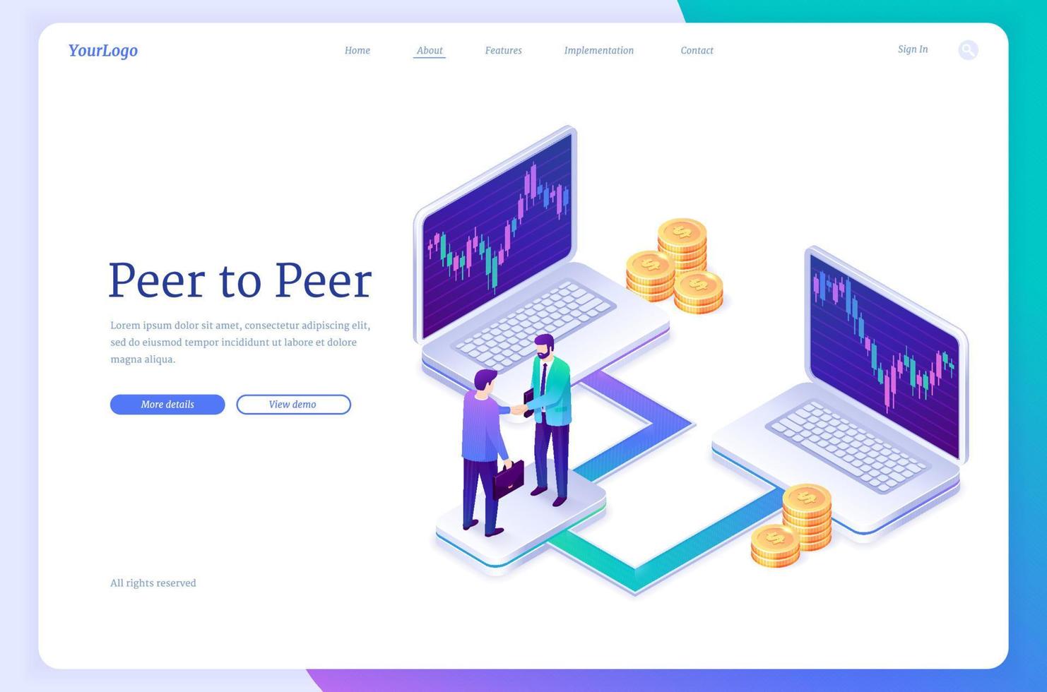 Peer to peer business communication, P2P banner vector