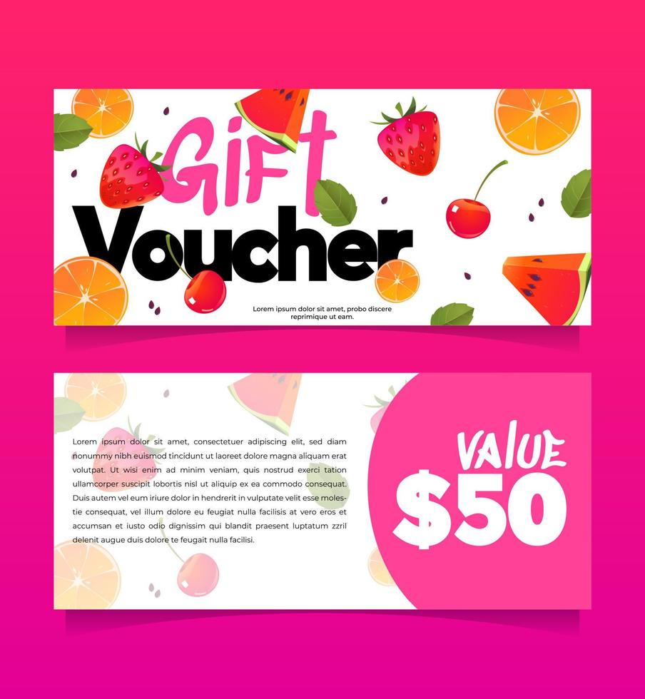 Gift voucher, shopping certificate with fruits vector