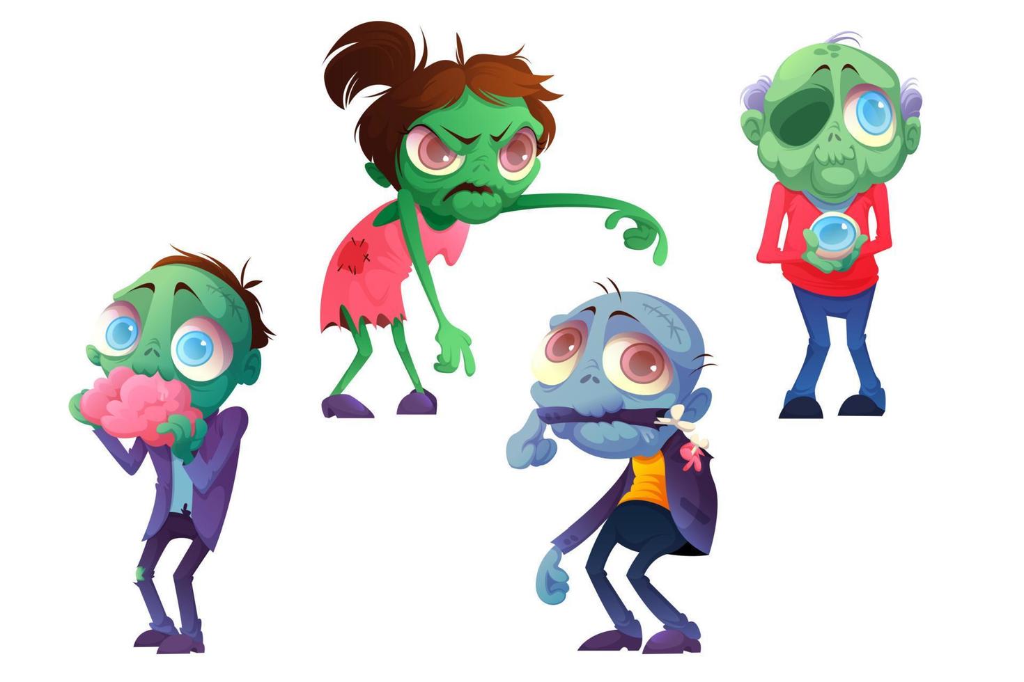Cartoon zombie halloween funny characters set vector