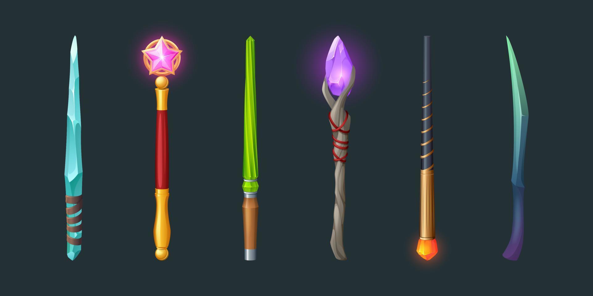 Set of magic wands, wizard or witch sticks set vector