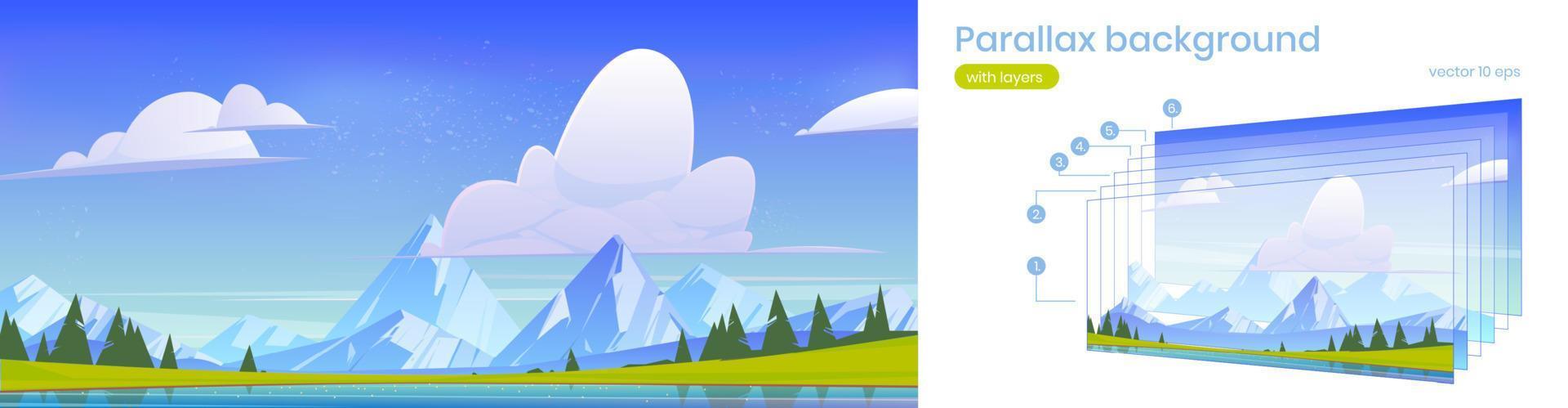 paisaje de montaña, naturaleza de paralaje fondo 2d vector