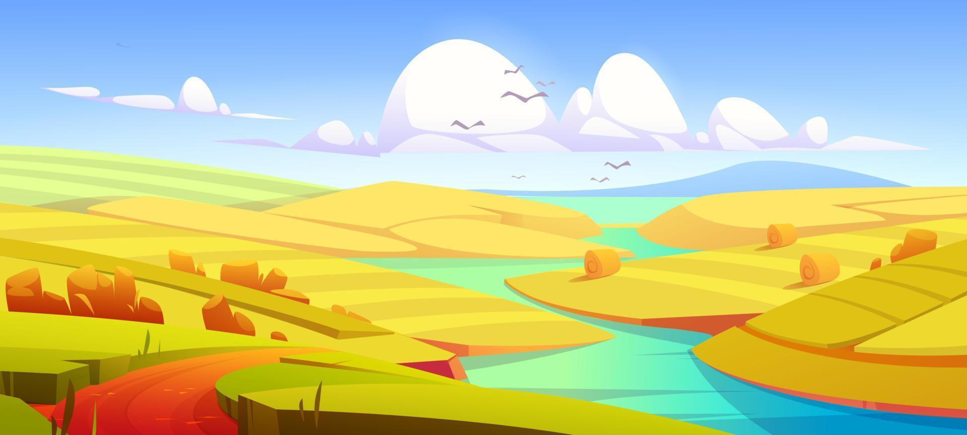 Rustic autumn meadow landscape, rural yellow field vector