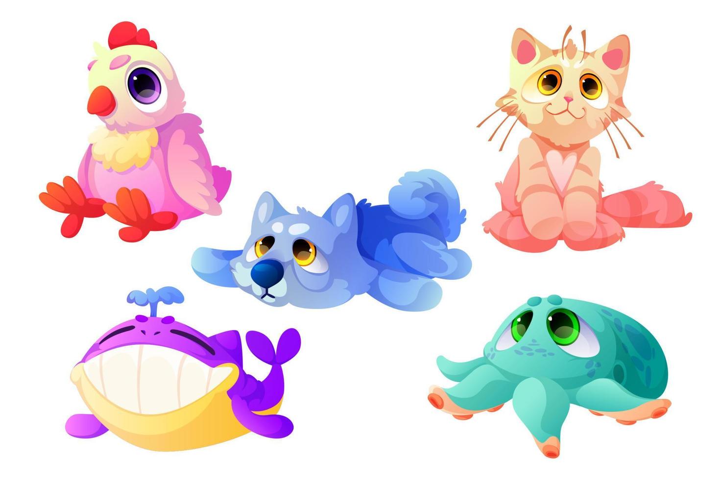 animales de peluche, divertidos juguetes de peluche para niños vector