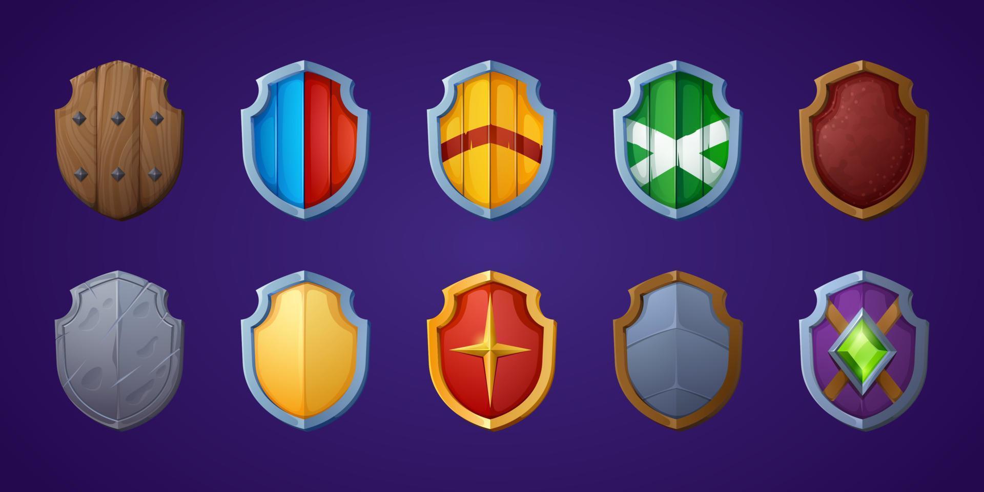 Set of game shields cartoon fantasy medieval armor vector