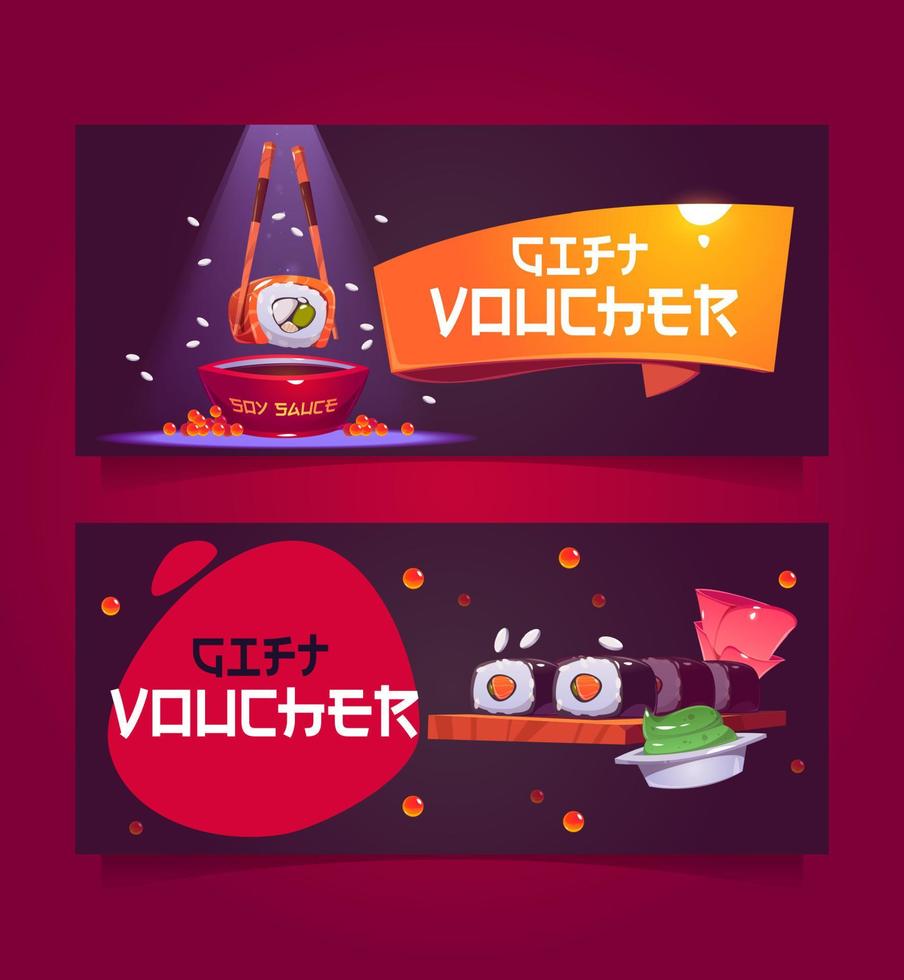 Gift voucher template with japanese sushi vector