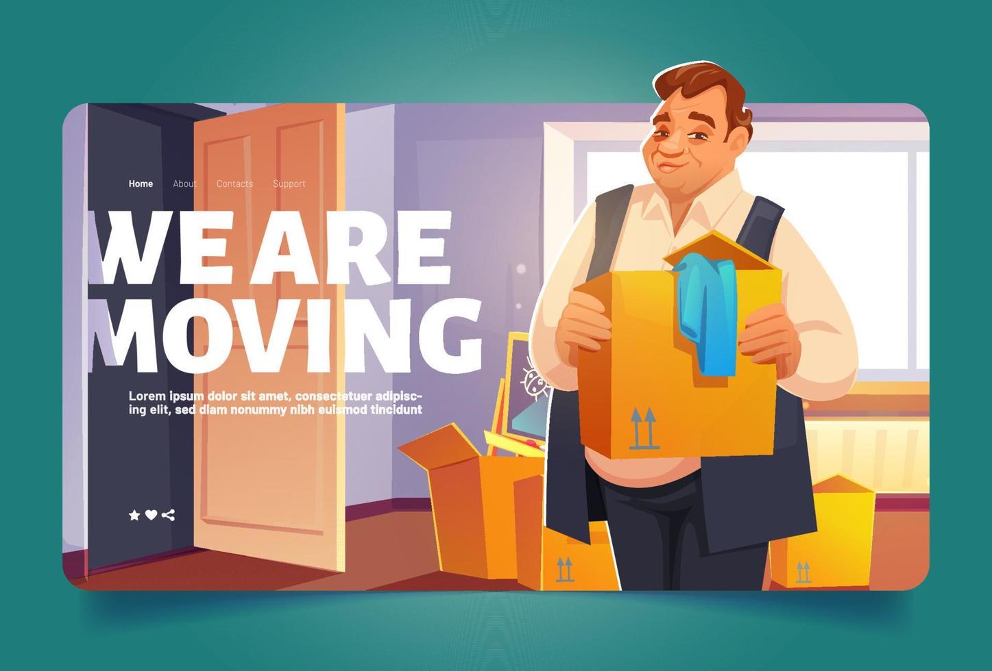 We are moving banner with man holding box vector