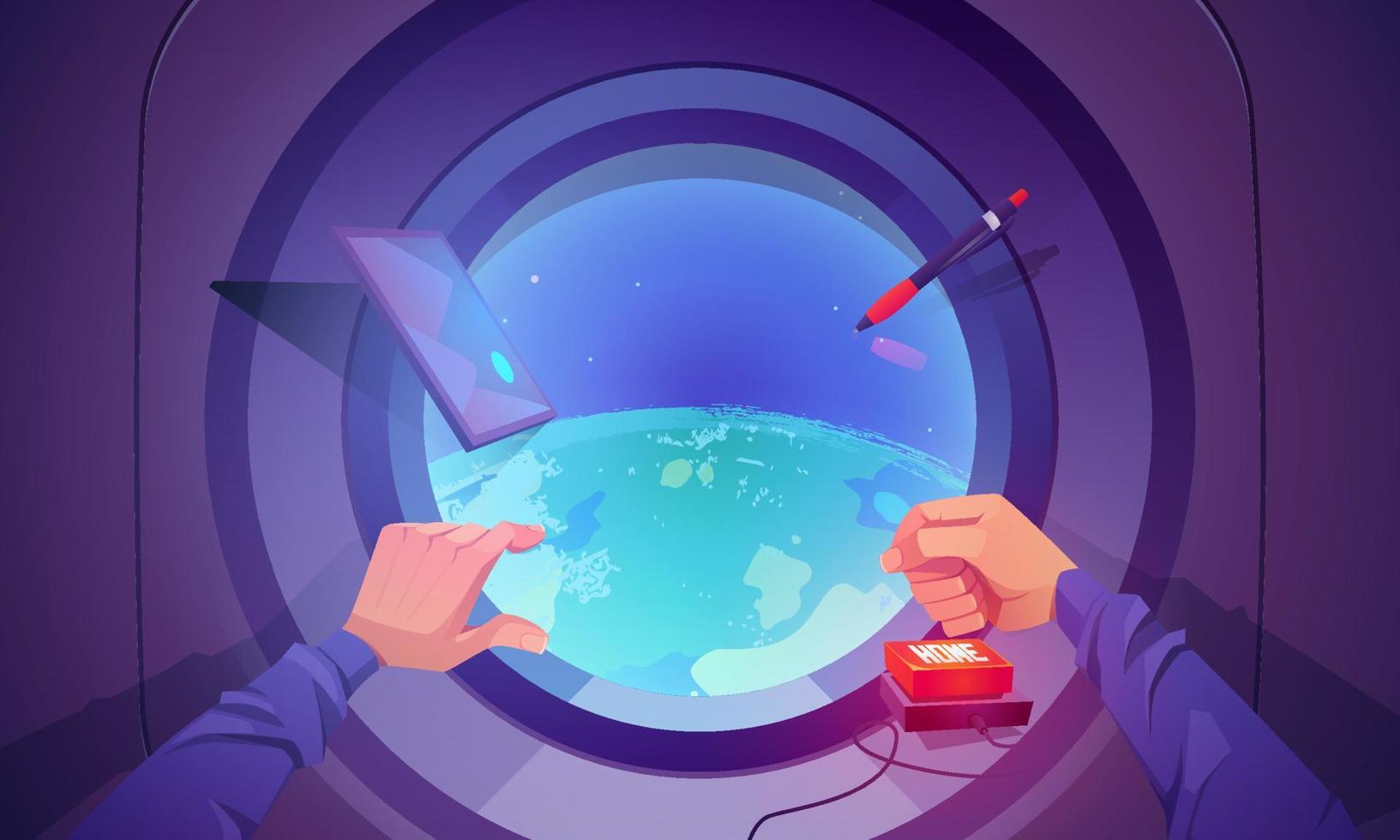 Spaceship with Earth view through porthole vector